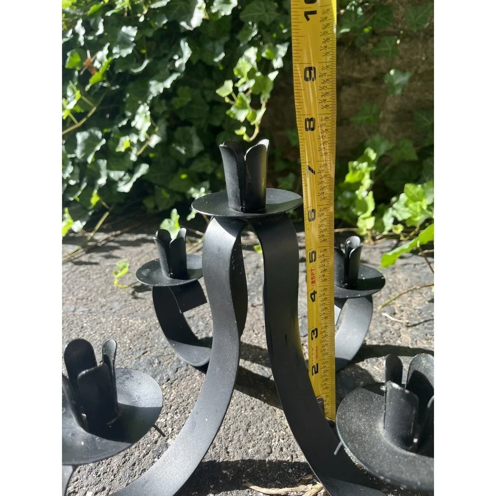 VTG Black Iron 5 Arms Handcrafted Home Decorative Pillar Candleabra 11